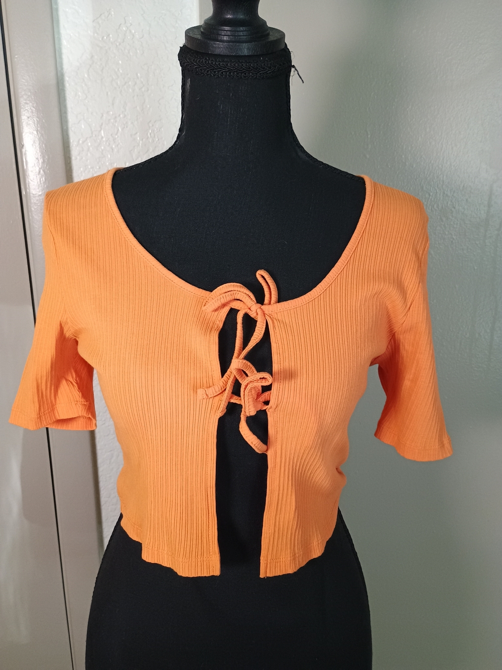O'NEILL Ribbed Tie-Front Crop Top Orange Small